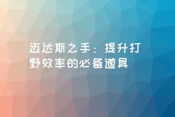 迈达斯之手：提升打野效率的必备道具